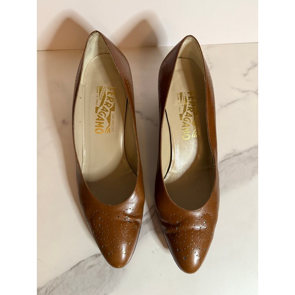 Vintage Salvatore Ferragamo Brown Pumps Paisley Heels Womens Size 8.5B